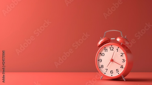 Red alarm clock on a red background. 3d render illustration.
