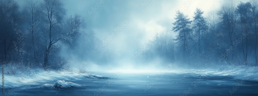Winter Landscape Snowfall Background with Snowdrifts and Bokeh Circles in Blue Sky Light Winter Landscape Snowfall Background with Snowdrifts and Bokeh Circles in Blue Sky Light