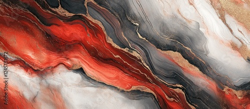Captivating rose gold oil marble texture with a dynamic blend of red, grey, and beige colors creating an elegant and visually appealing design
