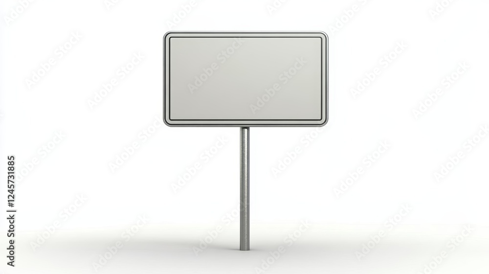 Blank Rectangular Road Sign  Metallic Frame  Isolated on White Background  Minimalist Styl