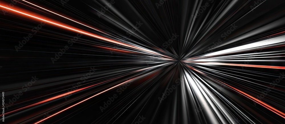 Futuristic abstract image with vibrant white and orange lines radiating from a central point against a dark background symbolizing speed and innovation Futuristic abstract image with vibrant white and orange lines radiating from a central point against a dark background symbolizing speed and innovation