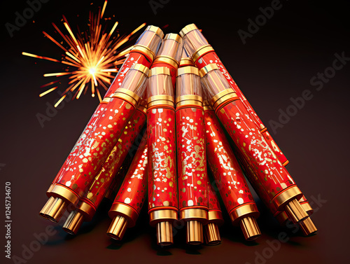 Red and Gold Firecrackers with Sparkling Lights for Festive Celebrations
