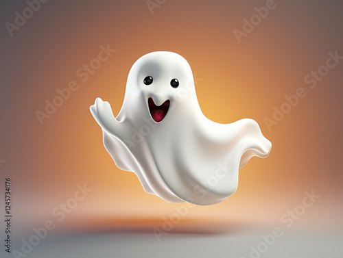 Joyful White Ghost Cartoon Character Halloween Illustration