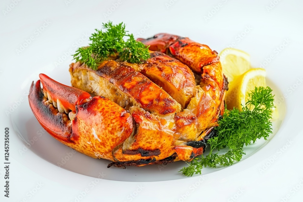 Grilled crab, lemon, parsley, plate, studio, food photography, menu Grilled crab, lemon, parsley, plate, studio, food photography, menu