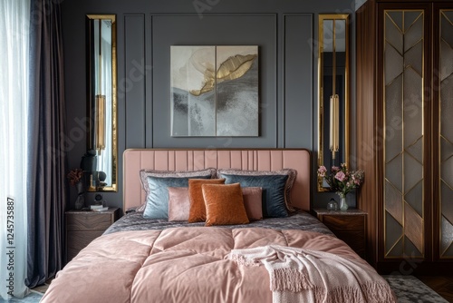 Elegant Modern Bedroom Interior Design With Pink Bedding