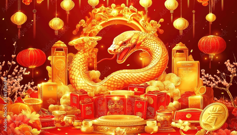 Fototapeta premium Golden Dragon Festive Celebration for Chinese New Year