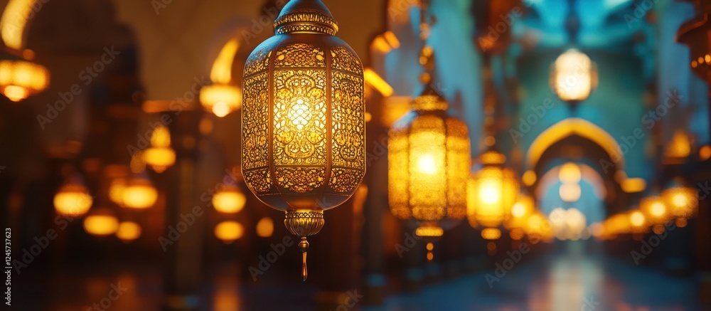 Fototapeta premium Festive lanterns illuminate Arabian alley