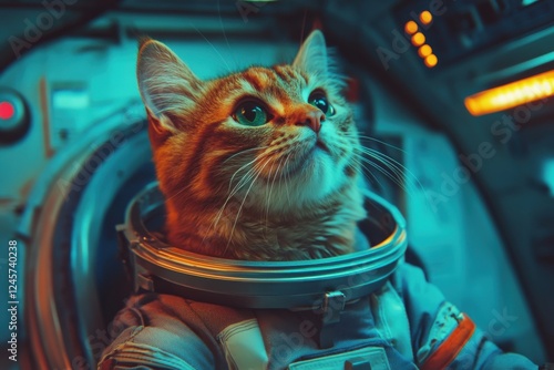 Fototapeta Naklejka Na Ścianę i Meble -  A cat dressed in an astronaut suit ready for a trip on a spaceship