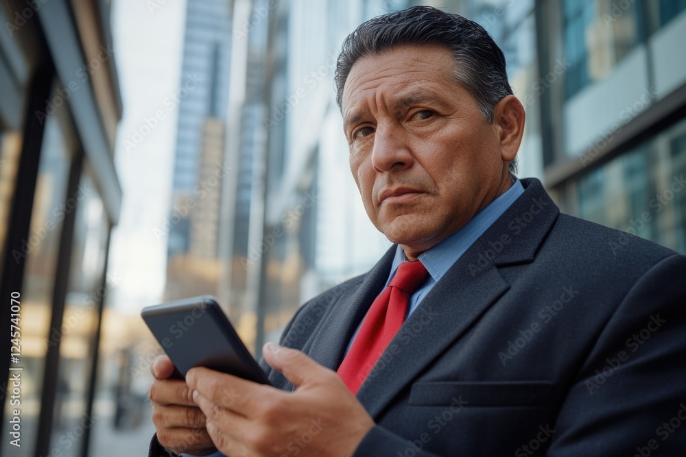 A man in a business suit looking at a smartphone, with an urban backdrop featuring tall buildings and subway infrastructure, conveying a sense of professionalism and modern lifestyle. A man in a business suit looking at a smartphone, with an urban backdrop featuring tall buildings and subway infrastructure, conveying a sense of professionalism and modern lifestyle.