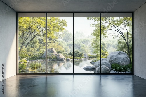 Serene garden view from minimalist room
