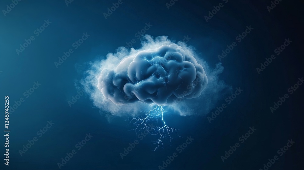 Obraz premium Abstract Brain Cloud with Lightning Bolts