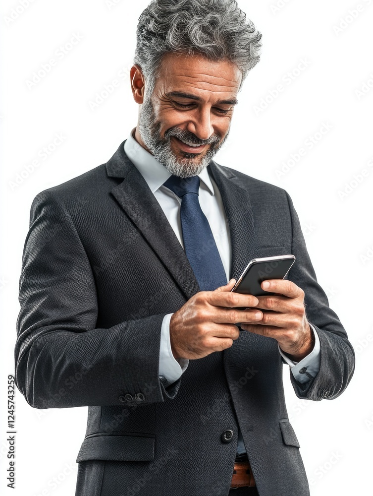 A man dressed in a suit is engrossed in his phone, possibly sending or reading an important message. A man dressed in a suit is engrossed in his phone, possibly sending or reading an important message.