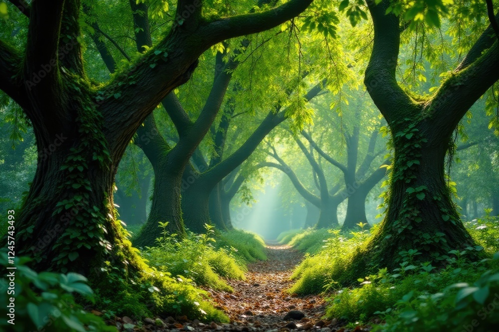 Fototapeta premium Overgrown willow branches with vines and moss, moss, vine, overgrown