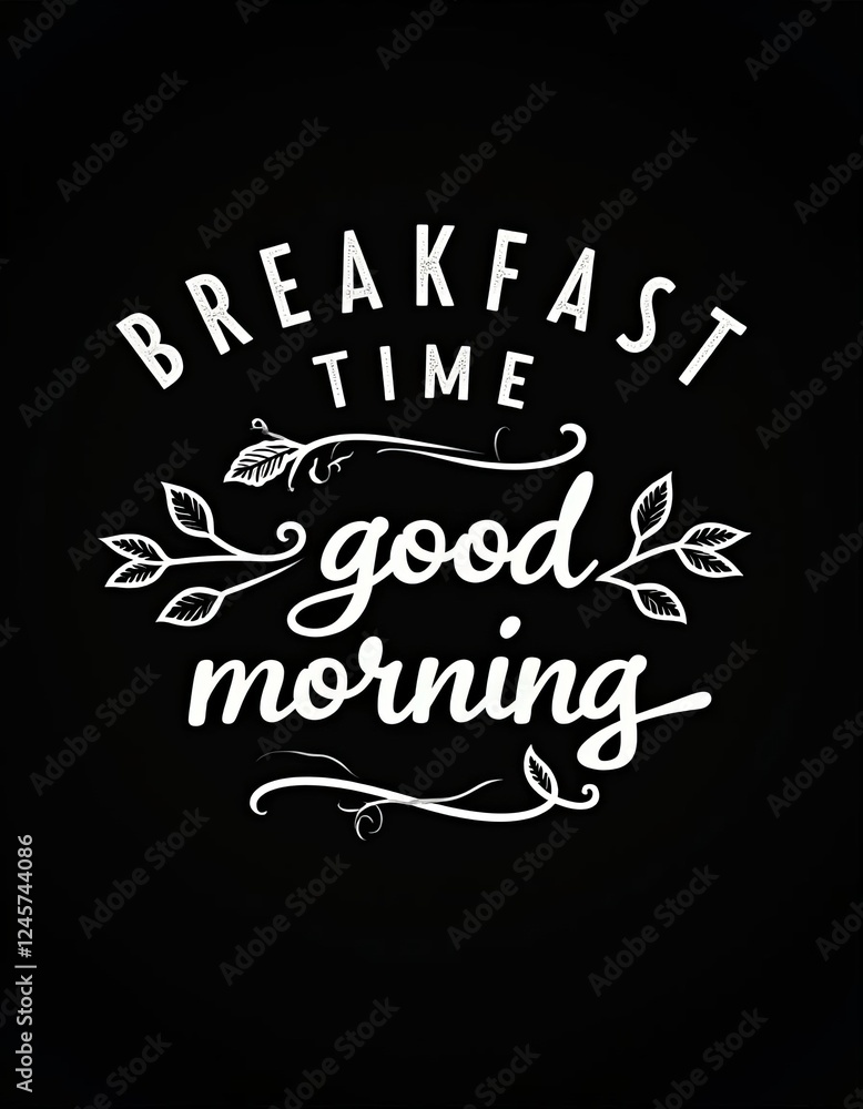 Elegant Breakfast Time Typography with Floral Accents on Black Background Elegant Breakfast Time Typography with Floral Accents on Black Background