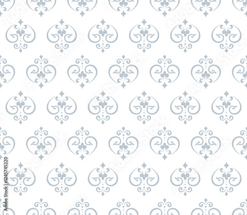 Wallpaper in the style of Baroque. White and gray floral ornament. Seamless vector background. Graphic pattern for fabric, wallpaper, packaging. Ornate Damask flower illustration