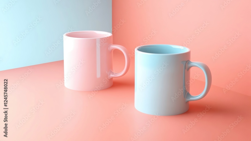 Colorful mugs on a pastel background. Colorful mugs on a pastel background.