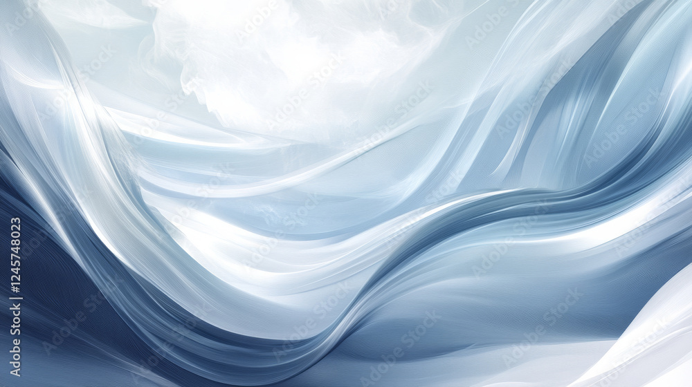 Abstract white and blue flowing waves create serene scene Abstract white and blue flowing waves create serene scene