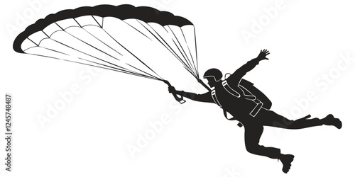 Skydiver Silhouette Vector: Parachuting Adventure Illustration, Extreme Sport Graphic, Black and White Skydiving Clip Art, Freefall Design