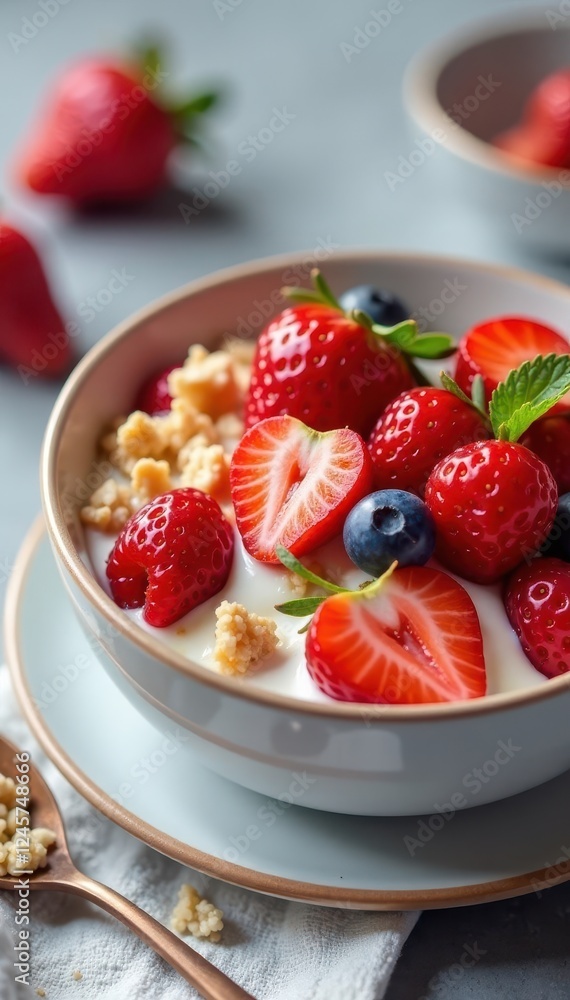 Bowl of fresh berries with yogurt and granola, healthy breakfast , delicious, colorful, bowl Bowl of fresh berries with yogurt and granola, healthy breakfast , delicious, colorful, bowl