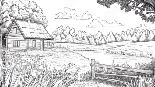 Wallpaper Mural Rustic cabin, peaceful countryside scene, idyllic rural landscape, stock photo Torontodigital.ca