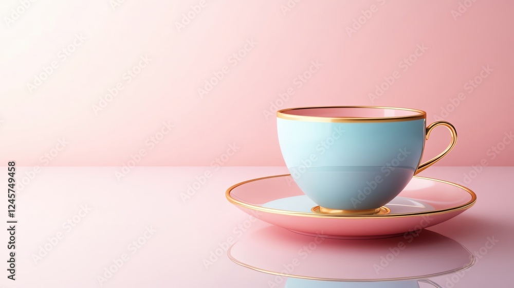 Elegant cup and saucer on a pastel background. Elegant cup and saucer on a pastel background.