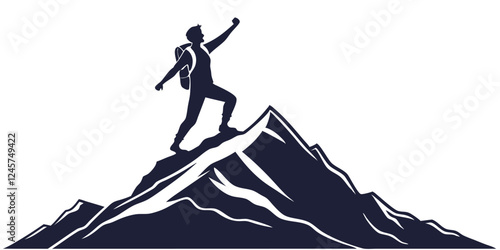 Mountain Climber Silhouette Vector Illustration: Achieving Goals, Success, Adventure, and Outdoor Exploration Concept