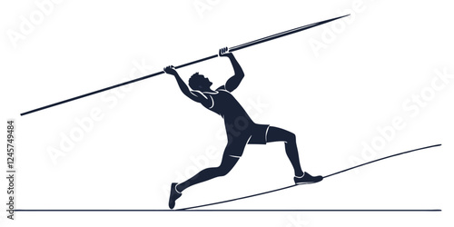 Javelin Thrower Silhouette Vector Illustration: Athletic Sportsman in Action, Throwing Javelin, Track and Field Competition, Minimalist Design