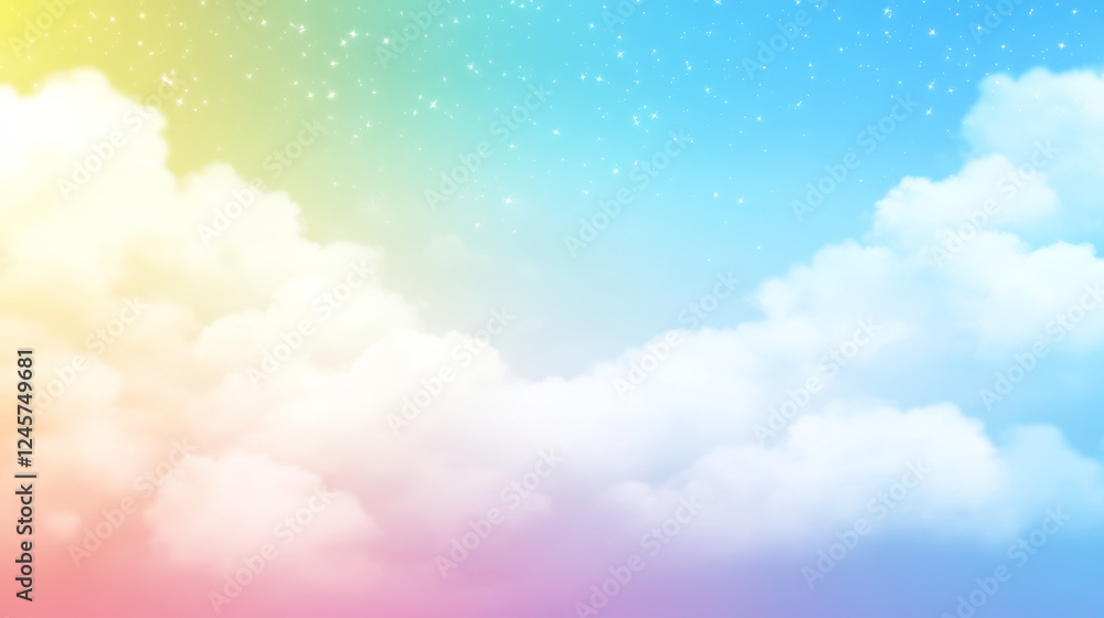 Pastel sky with clouds and stars in dreamy atmosphere Pastel sky with clouds and stars in dreamy atmosphere