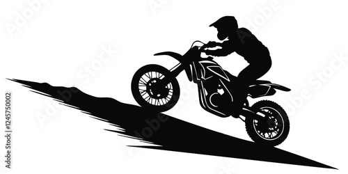 Silhouette of a Motocross Rider on a Dirt Bike Performing a Wheelie - Extreme Sport Illustration - Off-Road Motorcycle Adventure