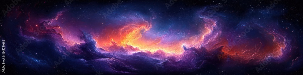 Fototapeta premium Cosmic Nebula Abstract Expressionism with Stars and Dreamy Atmosphere in Night Sky Background