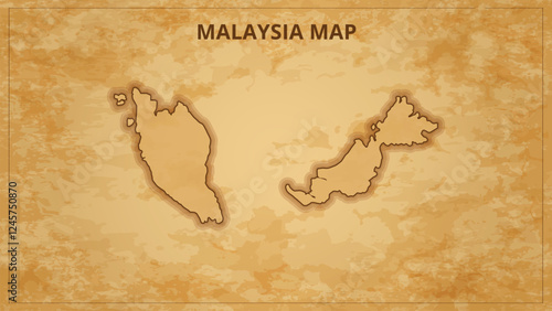 A Vintage Map Depicting the Borders of the Malaysia. Malaysia map with federal states in A vintage map based background, Political Malaysia Map