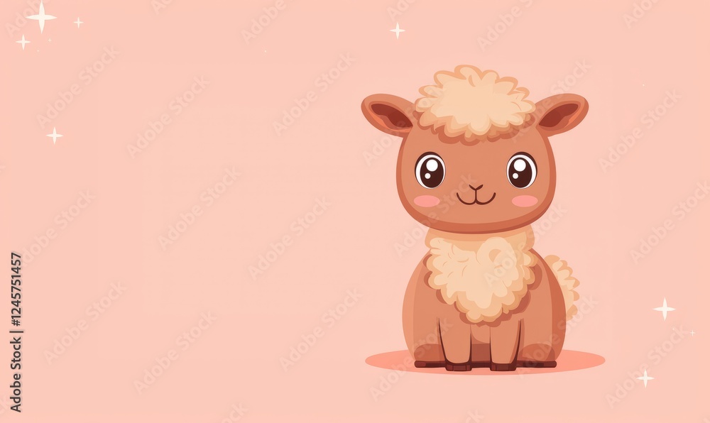 Adorable Cartoon Alpaca Character with a Soft, Fluffy Texture Set Against a Pastel Pink Background Adorable Cartoon Alpaca Character with a Soft, Fluffy Texture Set Against a Pastel Pink Background