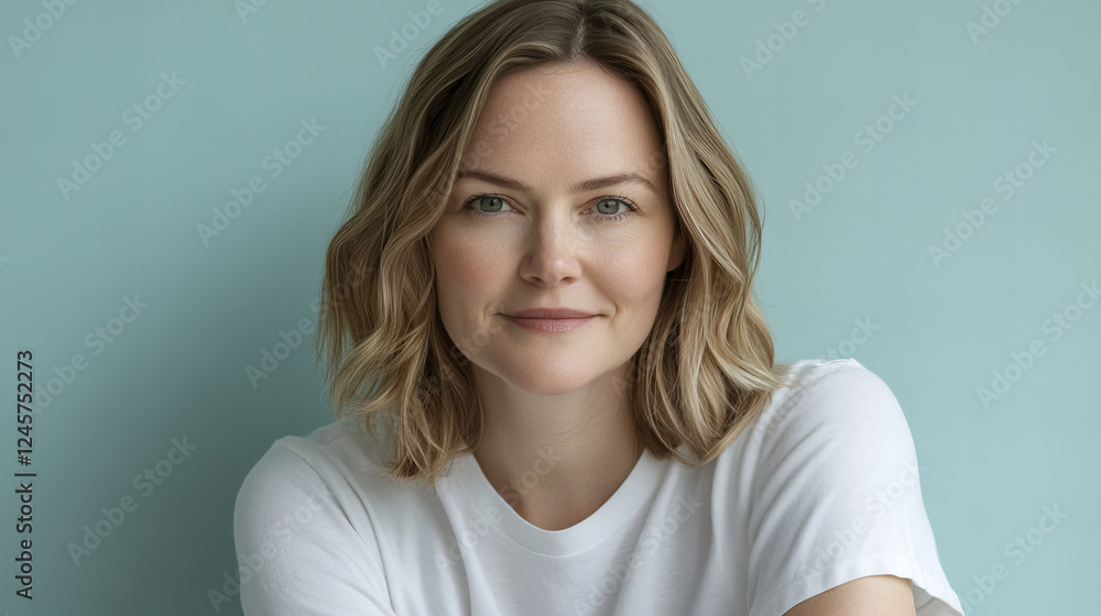 Smiling women of diverse ethnicities wearing white t-shirts on a soft pastel background, suitable for themes of positivity, confidence, and lifestyle Smiling women of diverse ethnicities wearing white t-shirts on a soft pastel background, suitable for themes of positivity, confidence, and lifestyle