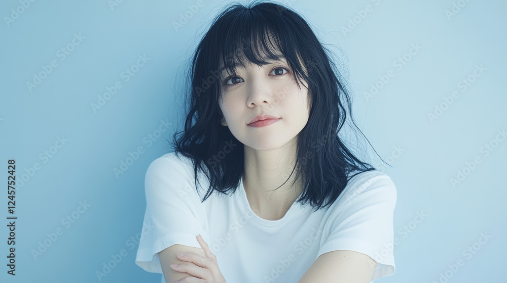 Smiling women of diverse ethnicities wearing white t-shirts on a soft pastel background, suitable for themes of positivity, confidence, and lifestyle Smiling women of diverse ethnicities wearing white t-shirts on a soft pastel background, suitable for themes of positivity, confidence, and lifestyle