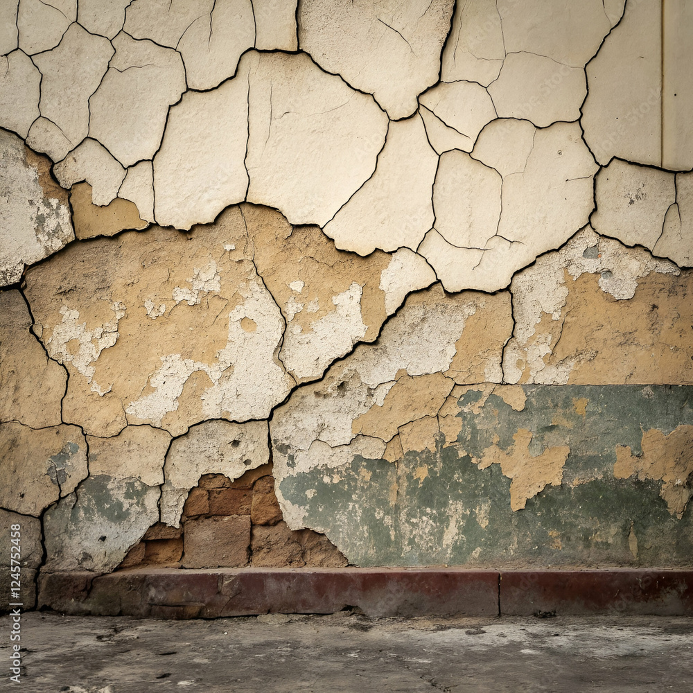 Fototapeta premium Cracked plaster or peeling paint on old