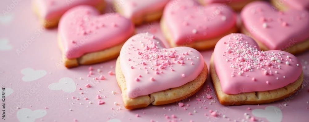 Close-up of pastel-frosted heart cookies, Valentine's Day baking, blue, tasty Close-up of pastel-frosted heart cookies, Valentine's Day baking, blue, tasty