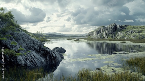 a hi res photo of a a rocky inlet on an island that has been flooded with rising sea levels, flooded, irish landscape, water --ar 16:9 --v 6.1 Job ID: 69674f26-cdd5-4d46-8c9a-d88d1e9232f4