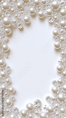 A decorative frame of pearls and diamonds on a white background.