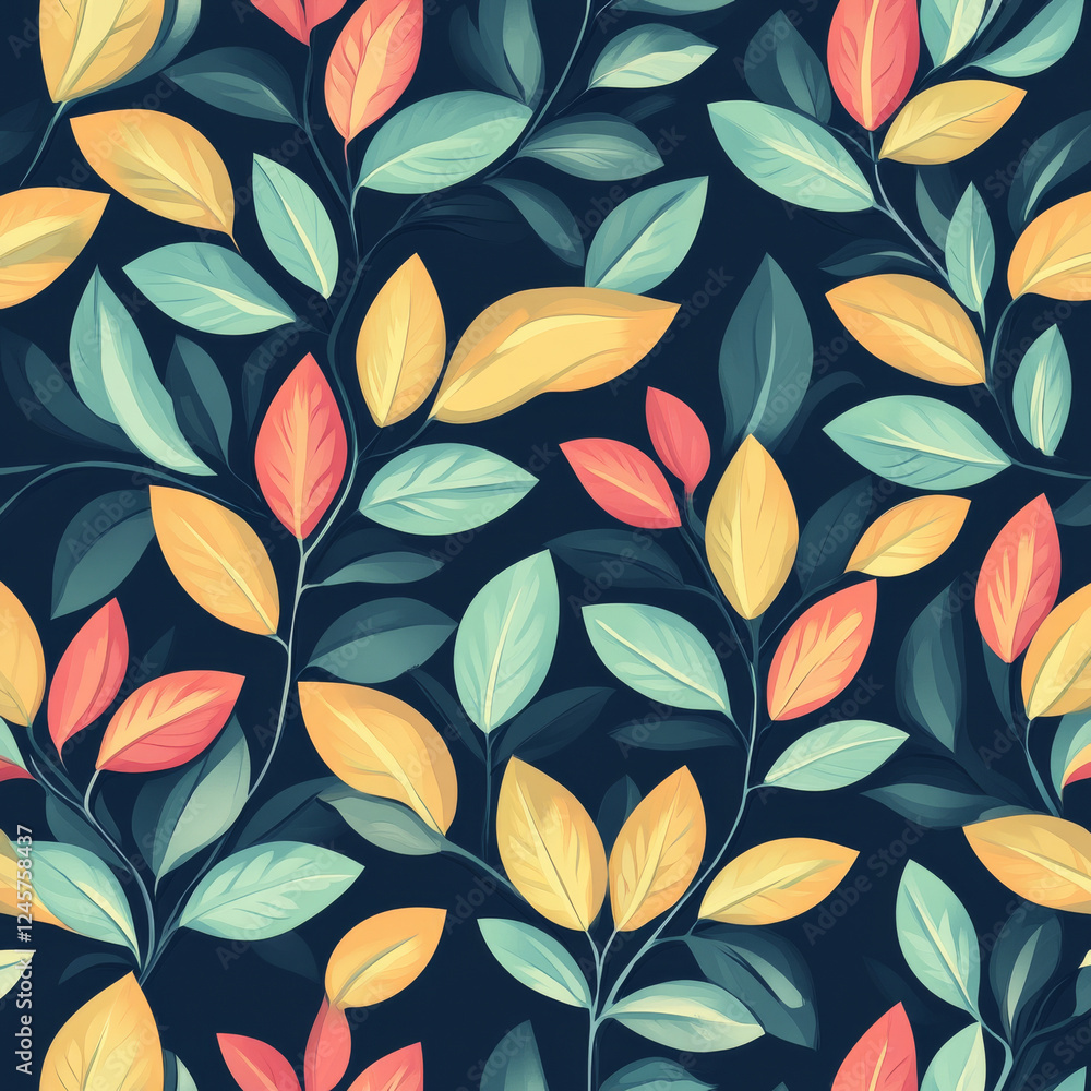 Colorful leaves pattern with dark background Colorful leaves pattern with dark background