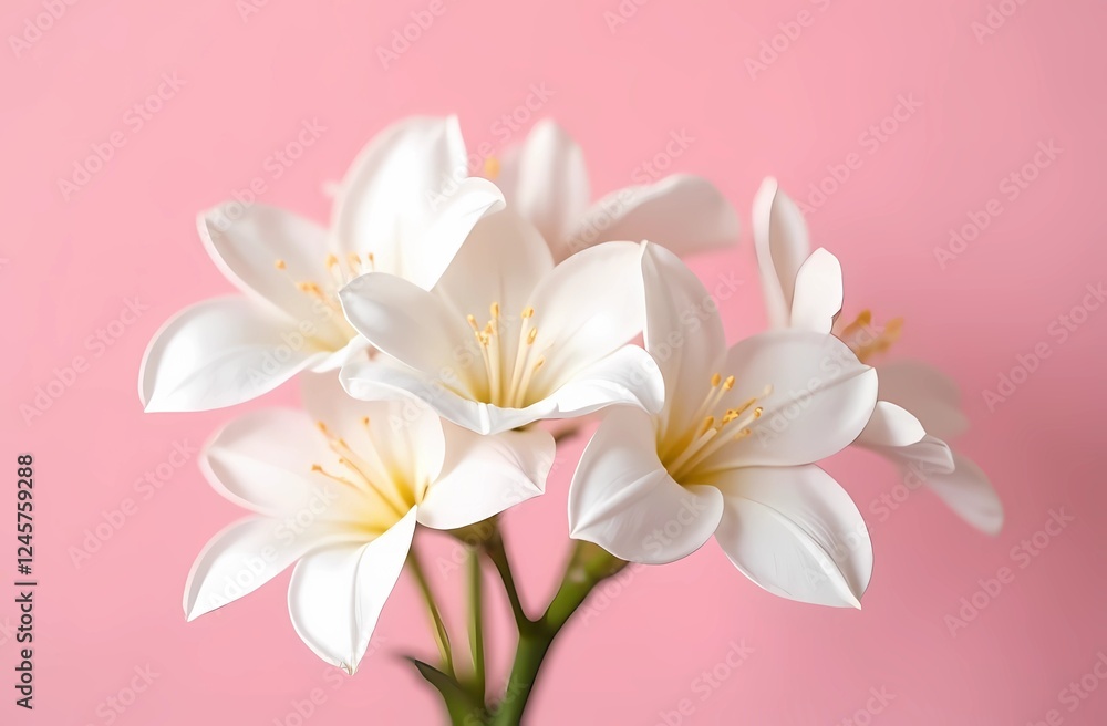 Naklejka premium White flowers on pastel pink background, minimalist interior design