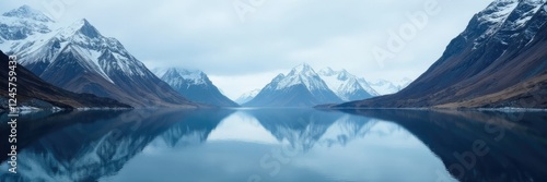 Wallpaper Mural Snowy peaks reflected in calm fjord lake surface, water, reflection, scenery Torontodigital.ca