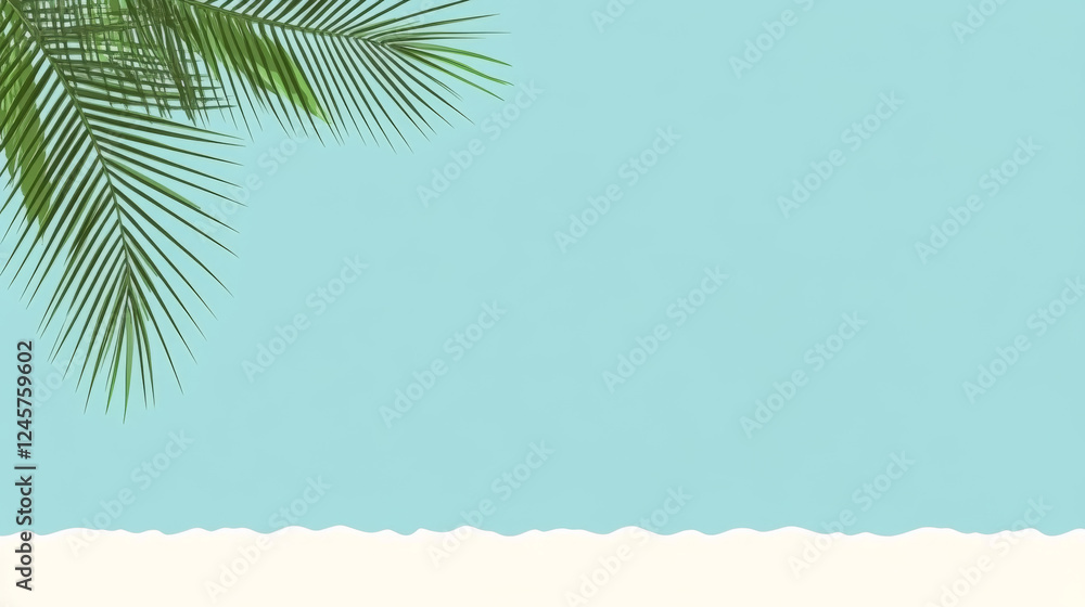 Fototapeta premium Palm leaves over serene beach background