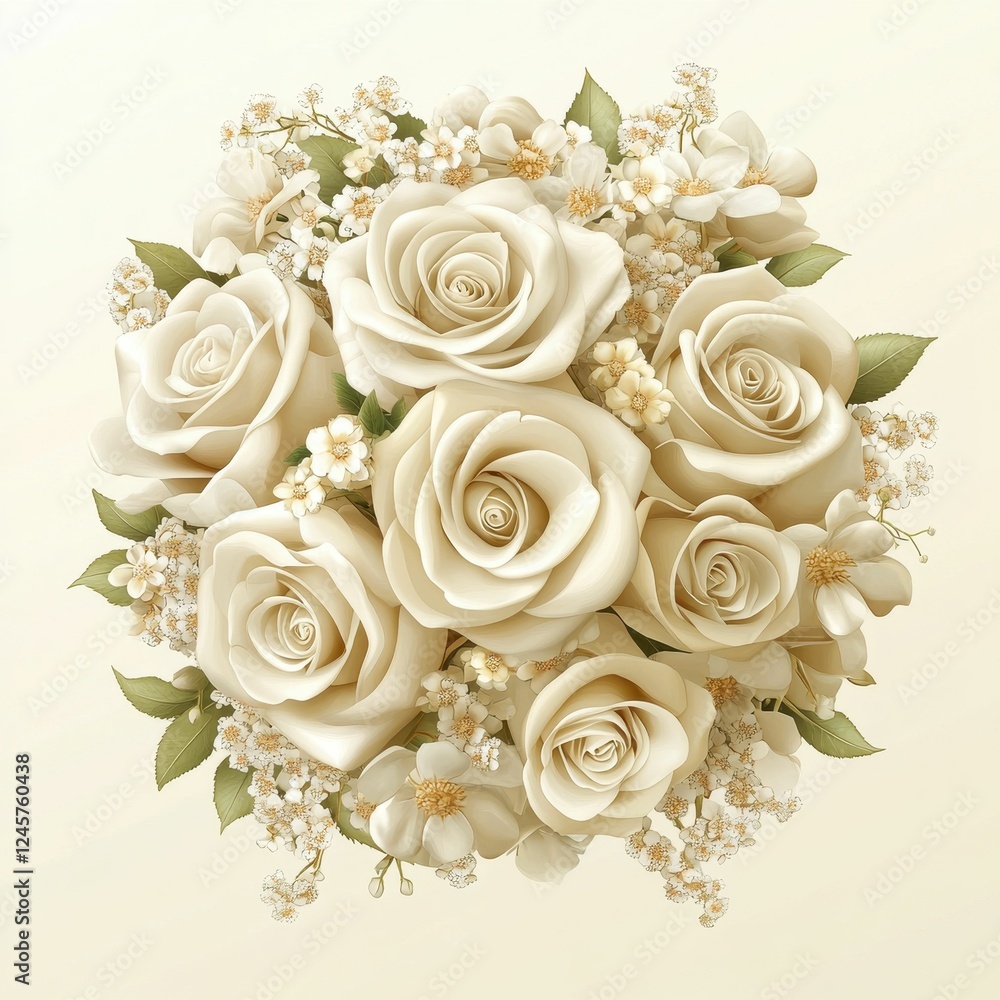 Obraz premium Elegant bouquet of white roses and flowers.