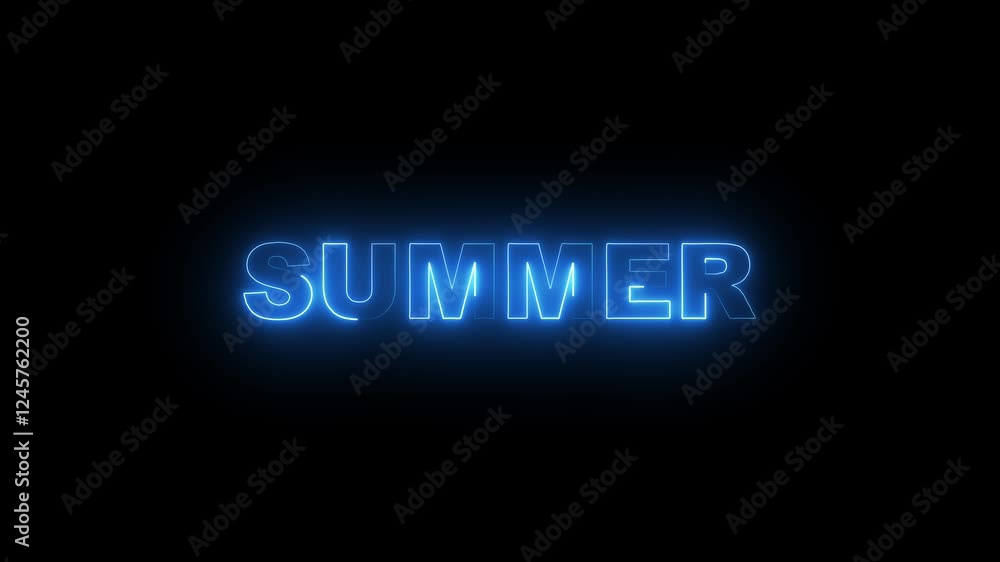 Neon text summer animation on black background. Neon text summer animation on black background.