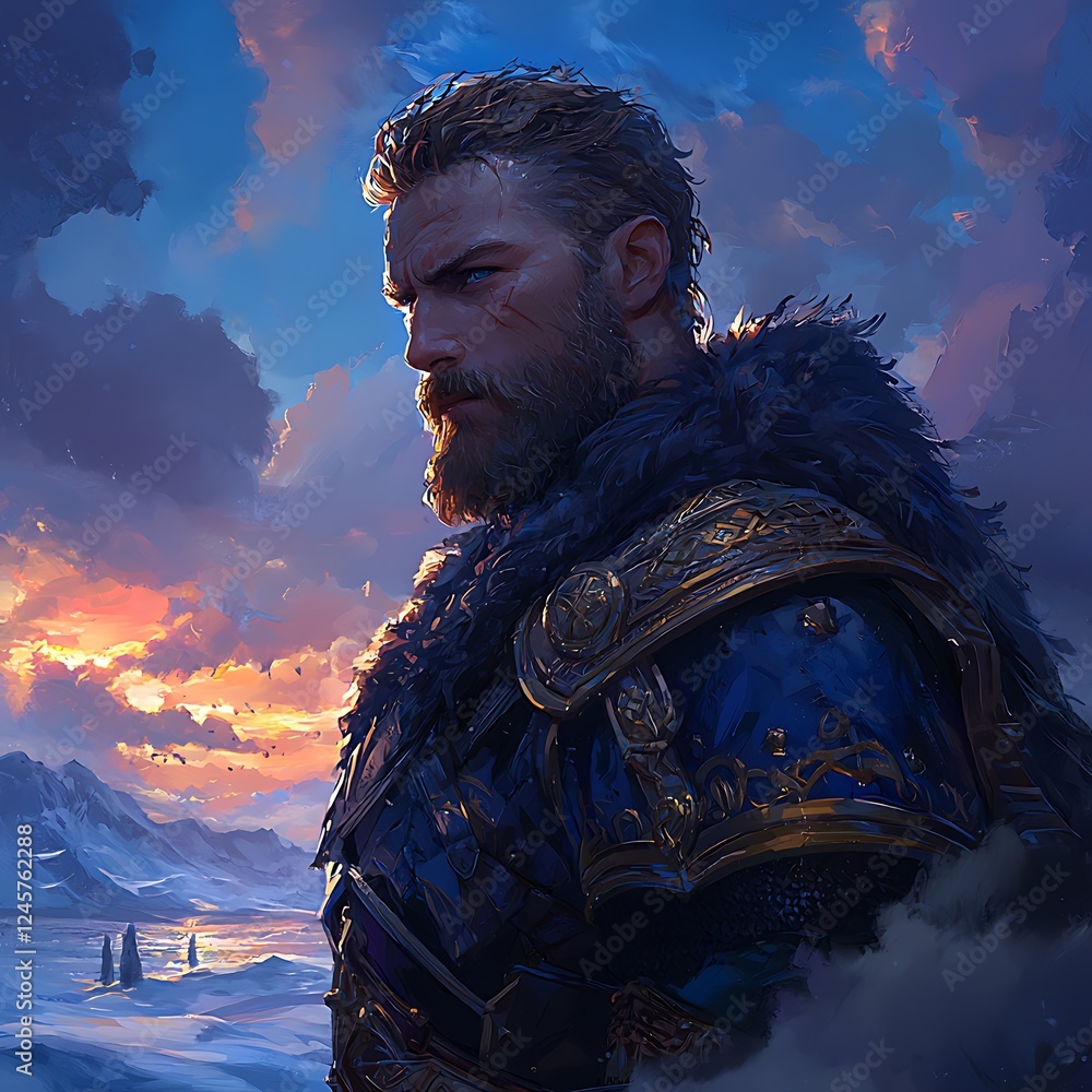 Fototapeta premium Majestic King in Frozen Landscape - Fantasy Portrait.