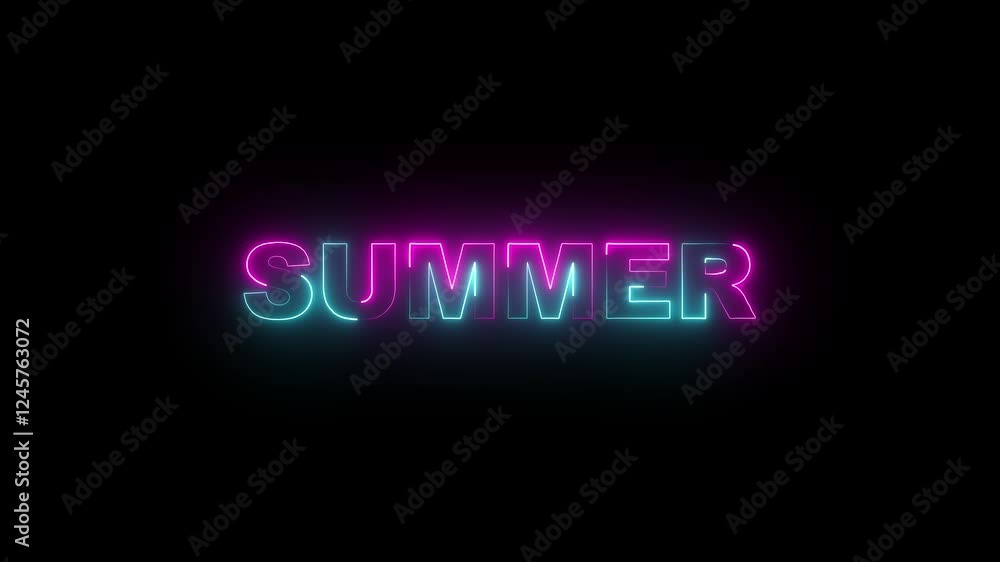 Neon text summer animation on black background. Neon text summer animation on black background.