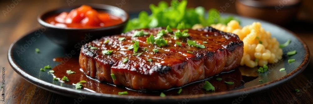 Picanha steak with a side of farofa and salsa, barbecue, , picanha Picanha steak with a side of farofa and salsa, barbecue, , picanha