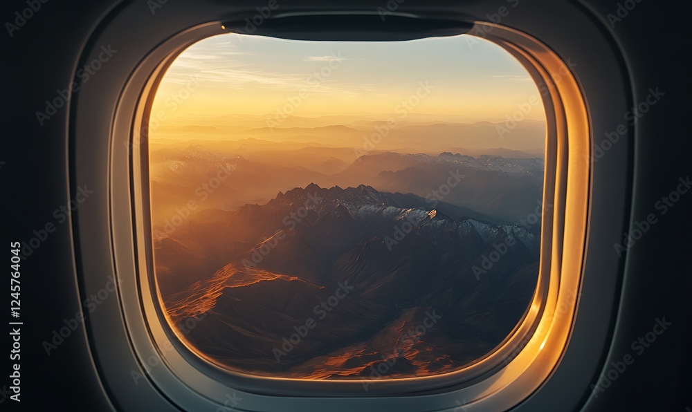 Golden Hour Mountain Vista from Airplane Window Golden Hour Mountain Vista from Airplane Window