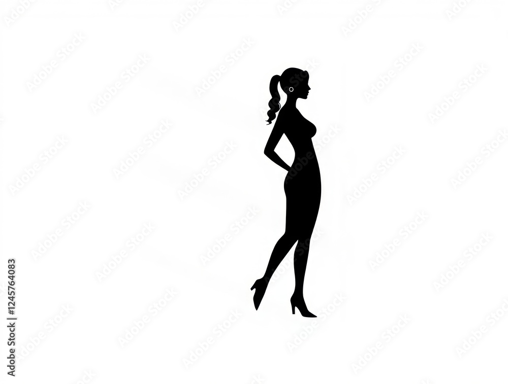 A standalone silhouette of a girl emphasizes femininity and grace, portrayed in an artistic minimalist style. The design highlights her elegant posture and features A standalone silhouette of a girl emphasizes femininity and grace, portrayed in an artistic minimalist style. The design highlights her elegant posture and features