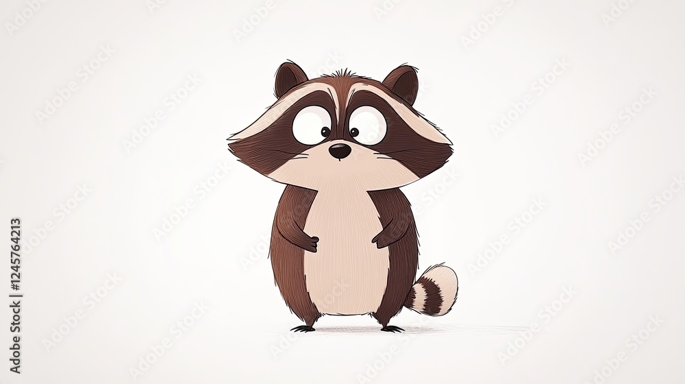 Cute cartoon raccoon standing with a surprised expression in a minimalist background Cute cartoon raccoon standing with a surprised expression in a minimalist background